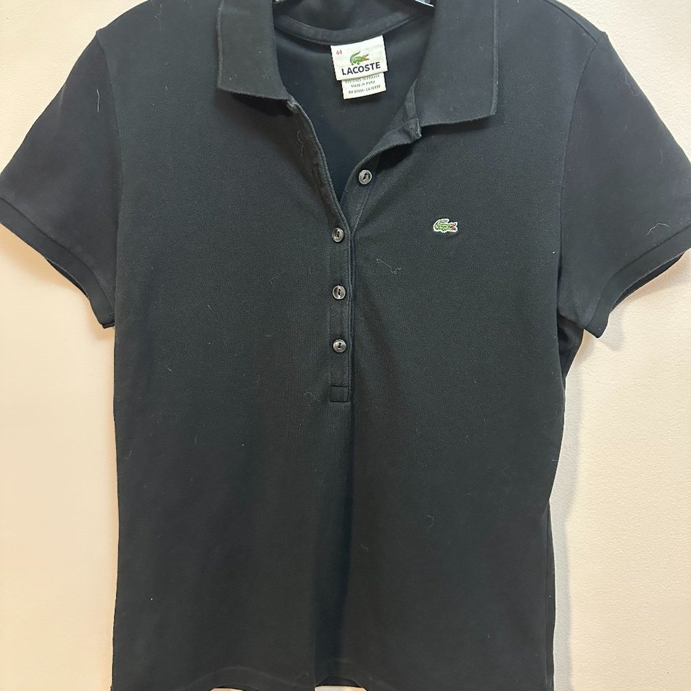 Lacoste Black Short Sleeve Polo Tee with Green Croc Logo